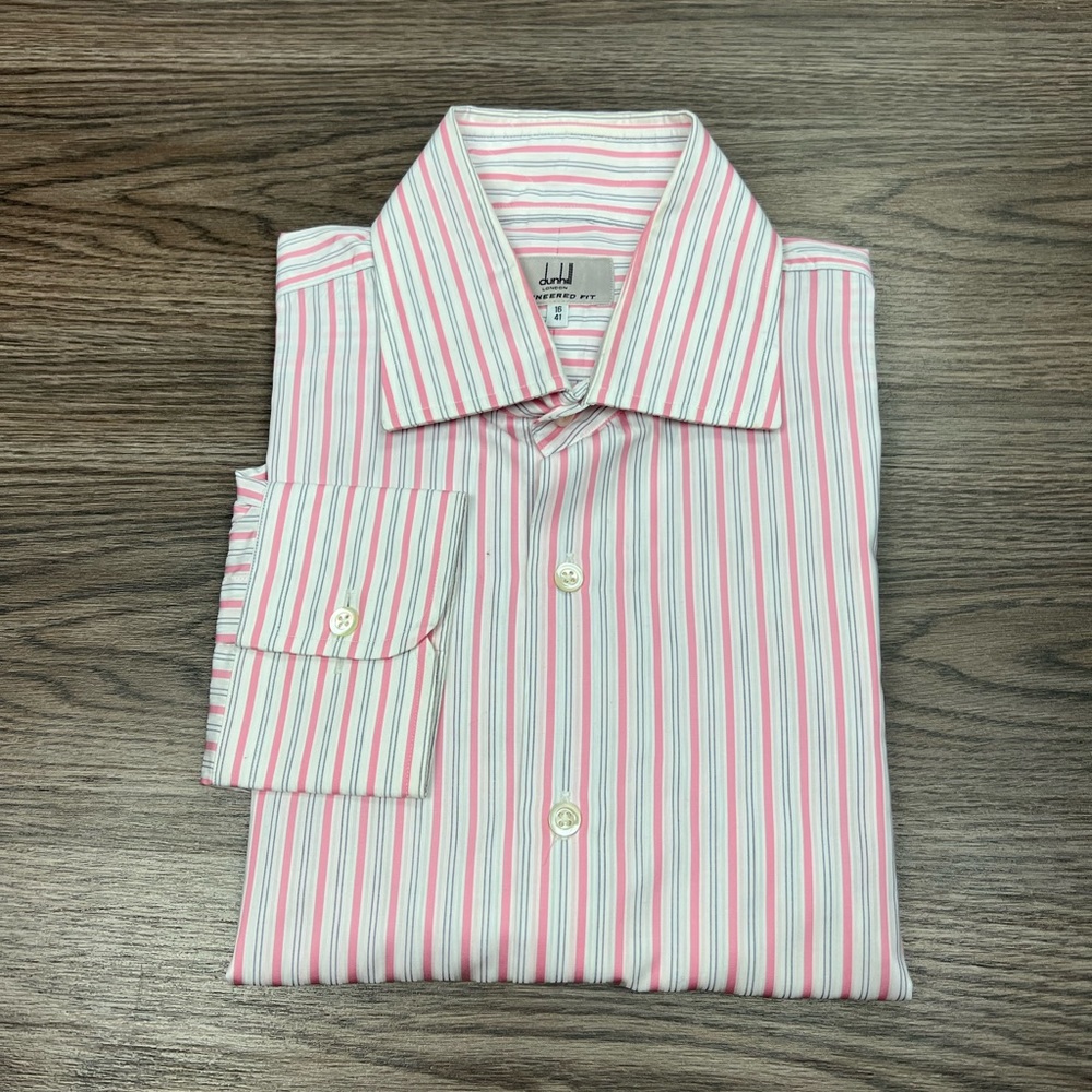 Dunhill White w/ Pink & Navy Stripe Dress Shirt 16 34/35